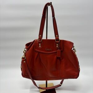 Coach F19243 Ashley Orange Coral Leather Satchel Handbag Purse